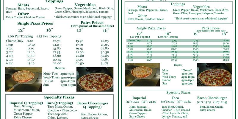 Pegasus Pizza Menu