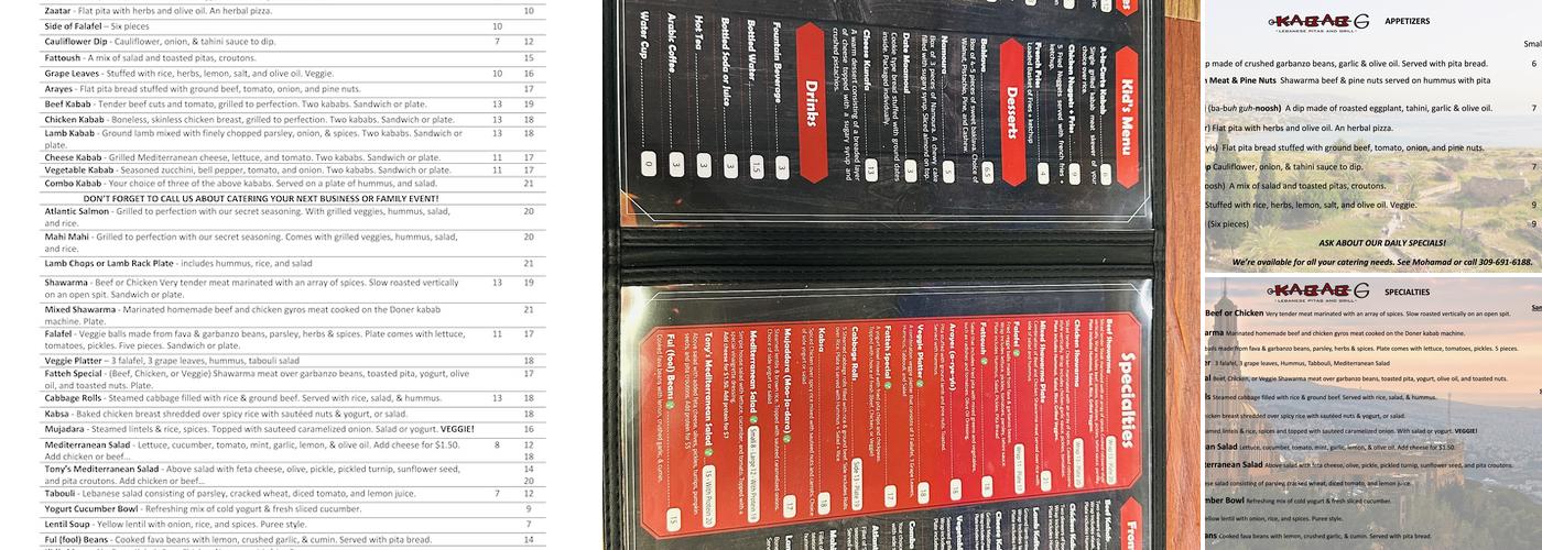 KABAB-G Menu