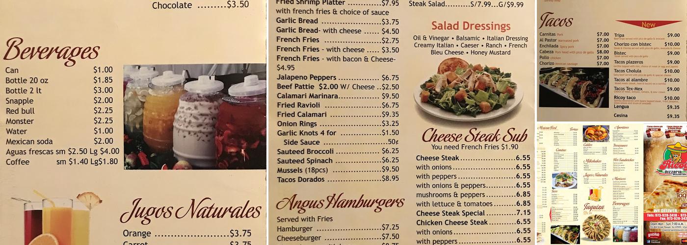 Ricoy Pizzeria And Restaurant Menu