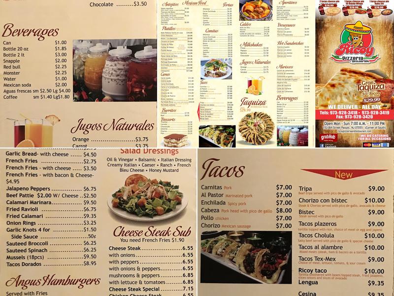 Ricoy Pizzeria And Restaurant Menu
