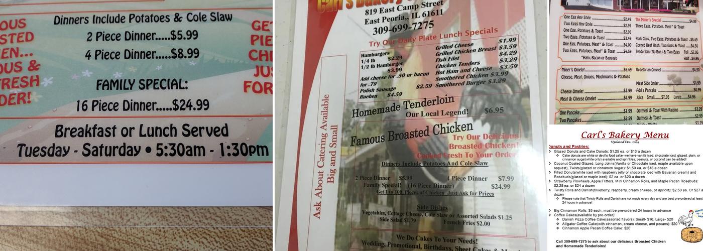 Carl's Bakery & Restaurant Menu