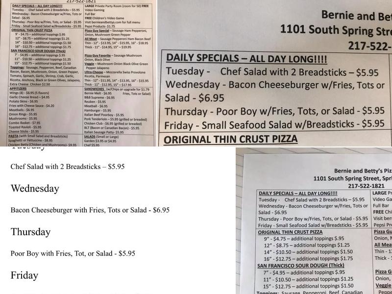 Bernie & Betty's Pizza Menu