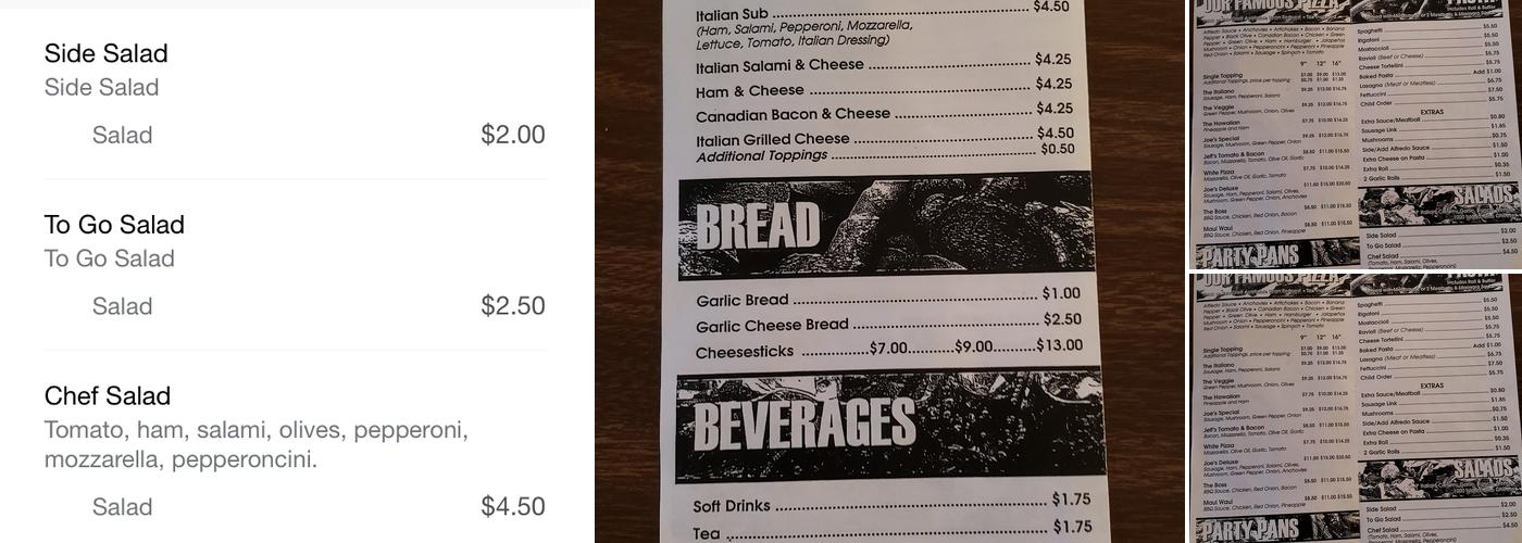 Joe's Italian Pizza in Springfield (not Lincoln) Menu