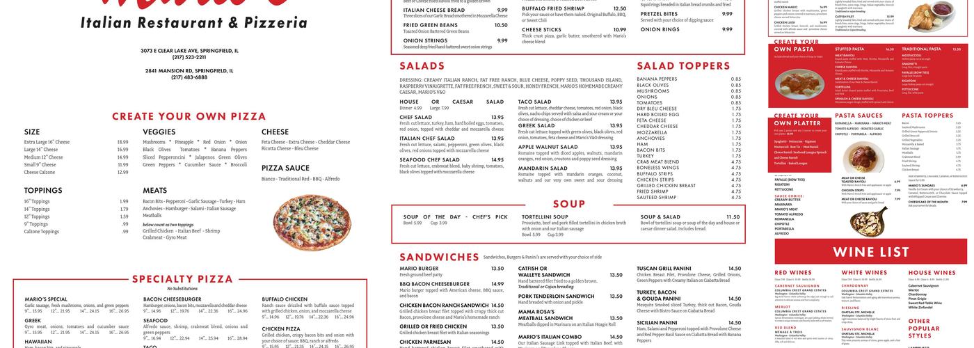 Mario's Pizza Menu
