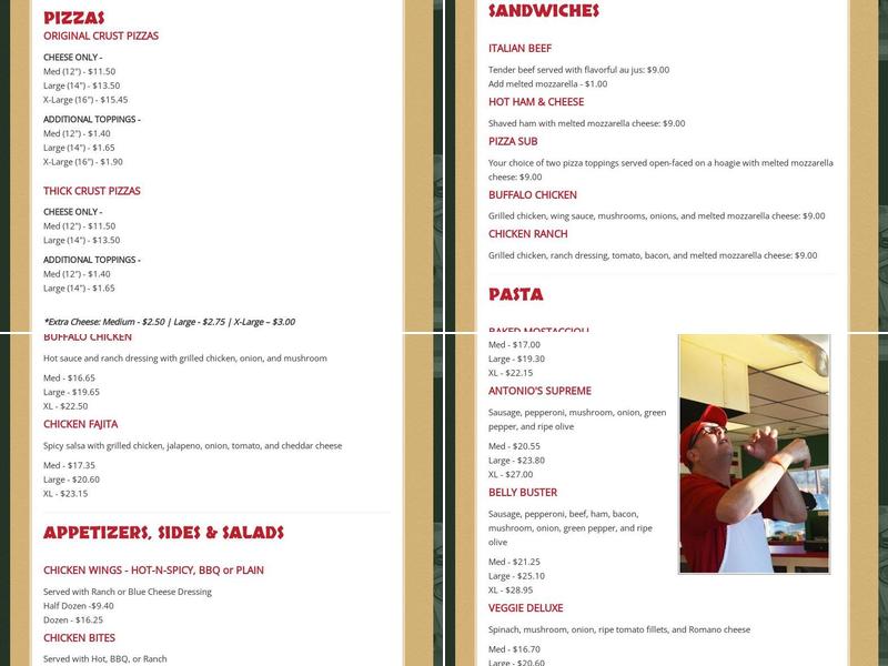 Antonio's Pizza Menu