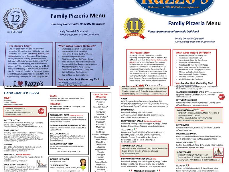 Razzos Family Pizzeria Menu
