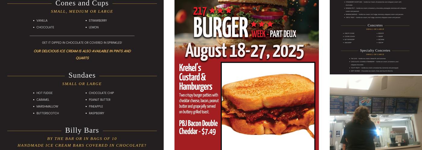 Krekel's Custard & Hamburgers Menu