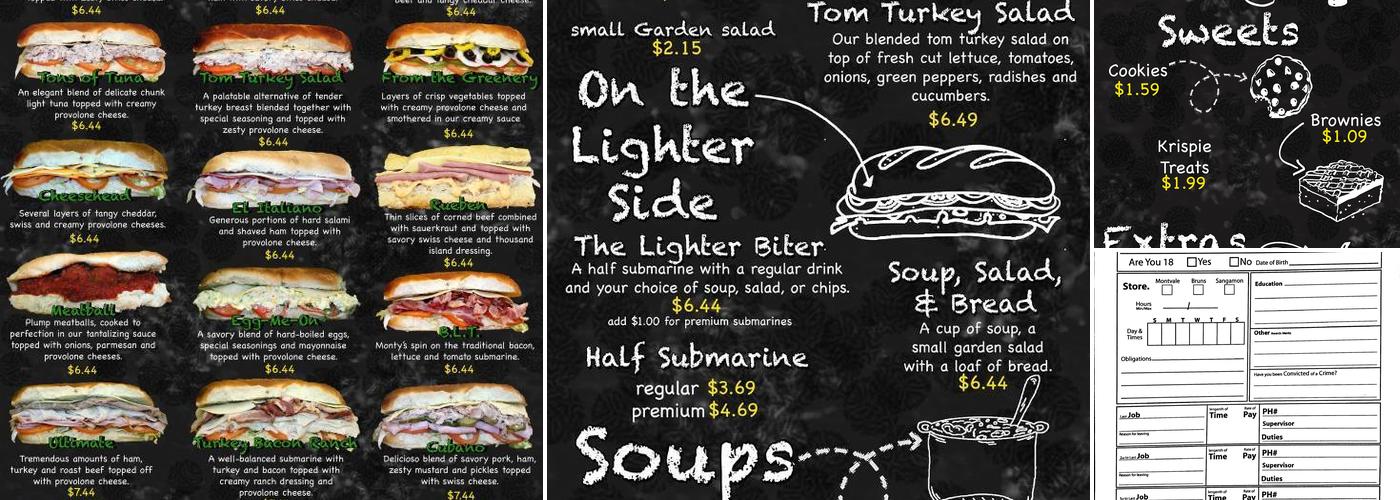 Monty's Submarines Sandwiches Menu