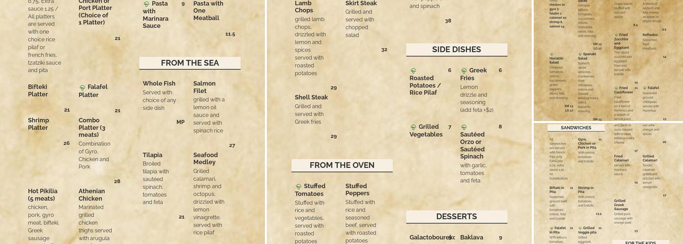 Sofia's Mediterranean Grill Menu