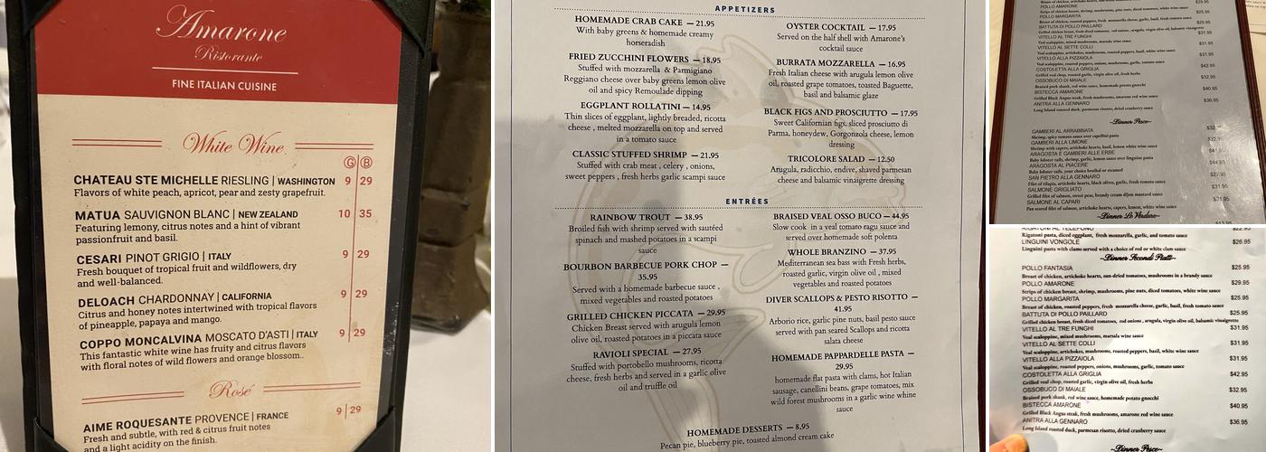 Amarone Menu