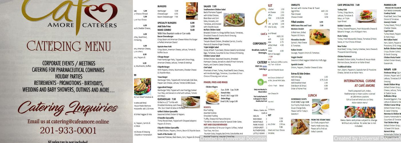 cafe Amore Menu