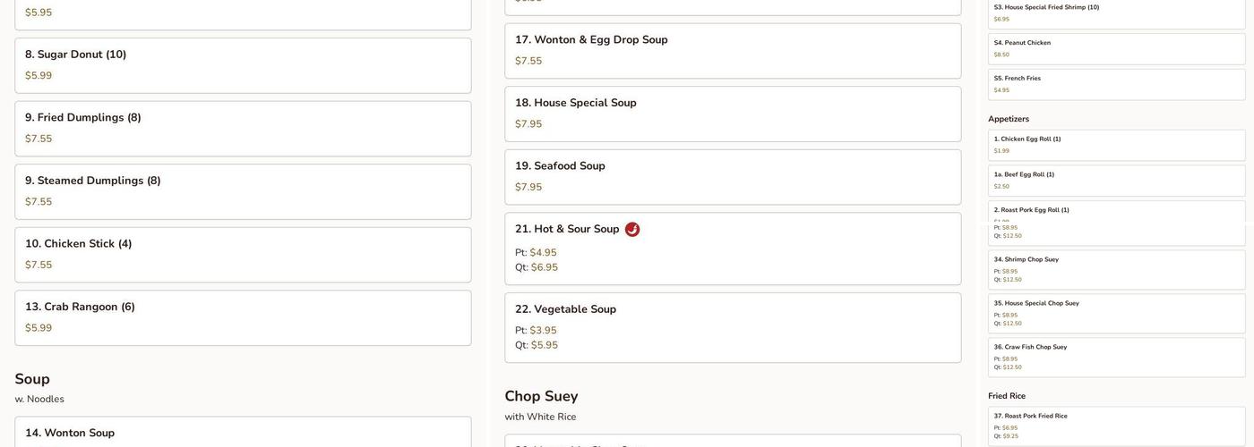 China King Menu