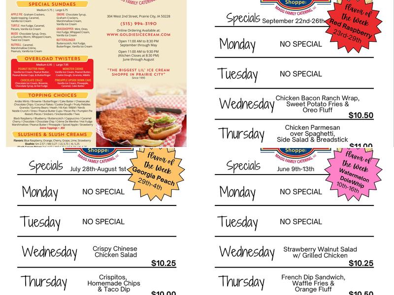 Goldie's Ice Cream Shoppe Menu