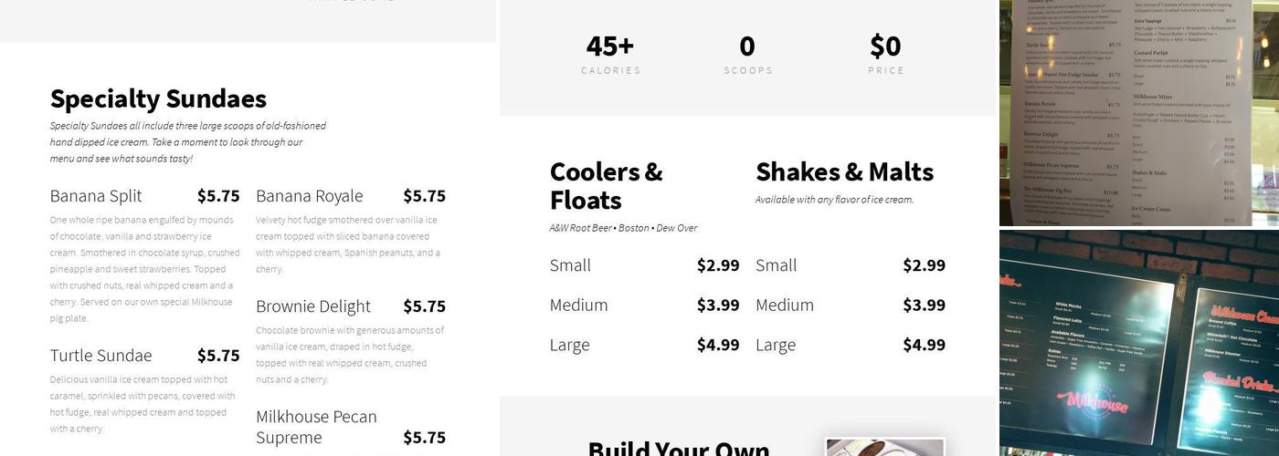 Milkhouse Ice Cream and Coffee Cafe Menu