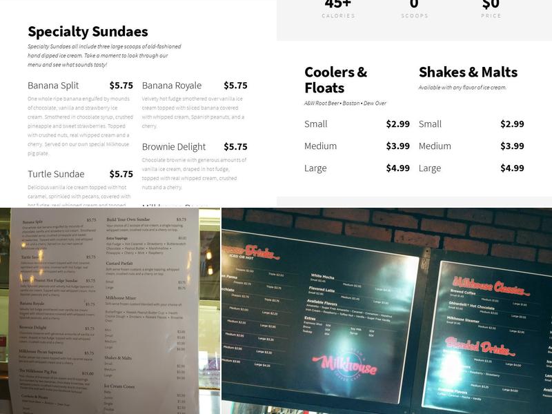 Milkhouse Ice Cream and Coffee Cafe Menu