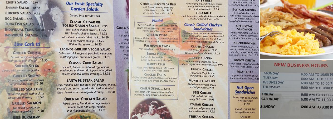 Legends Diner Menu