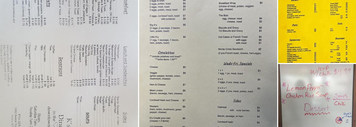 K's Diner Menu