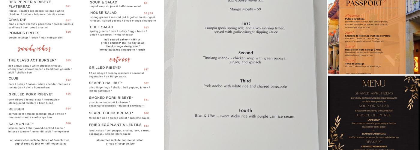 The Class Act Menu