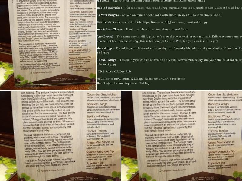 Quigley's Irish Pub Menu