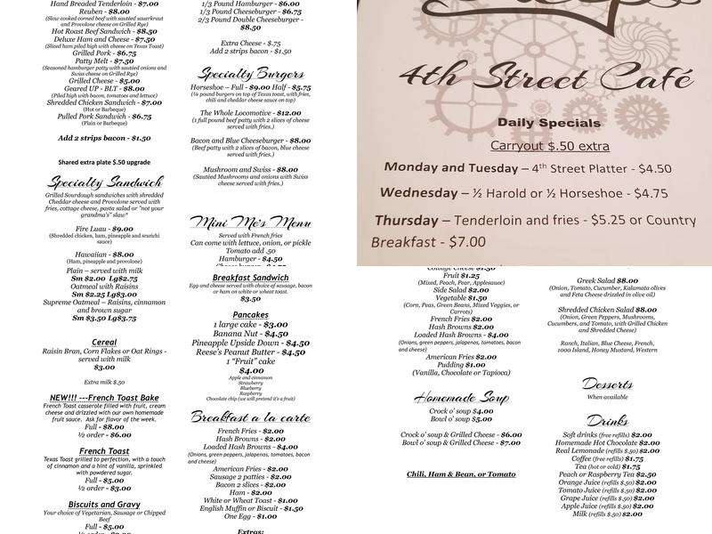 4th Street Cafe Menu