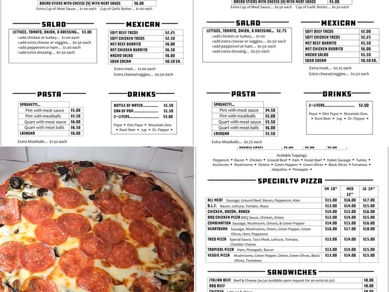 Milano's Pizza Menu