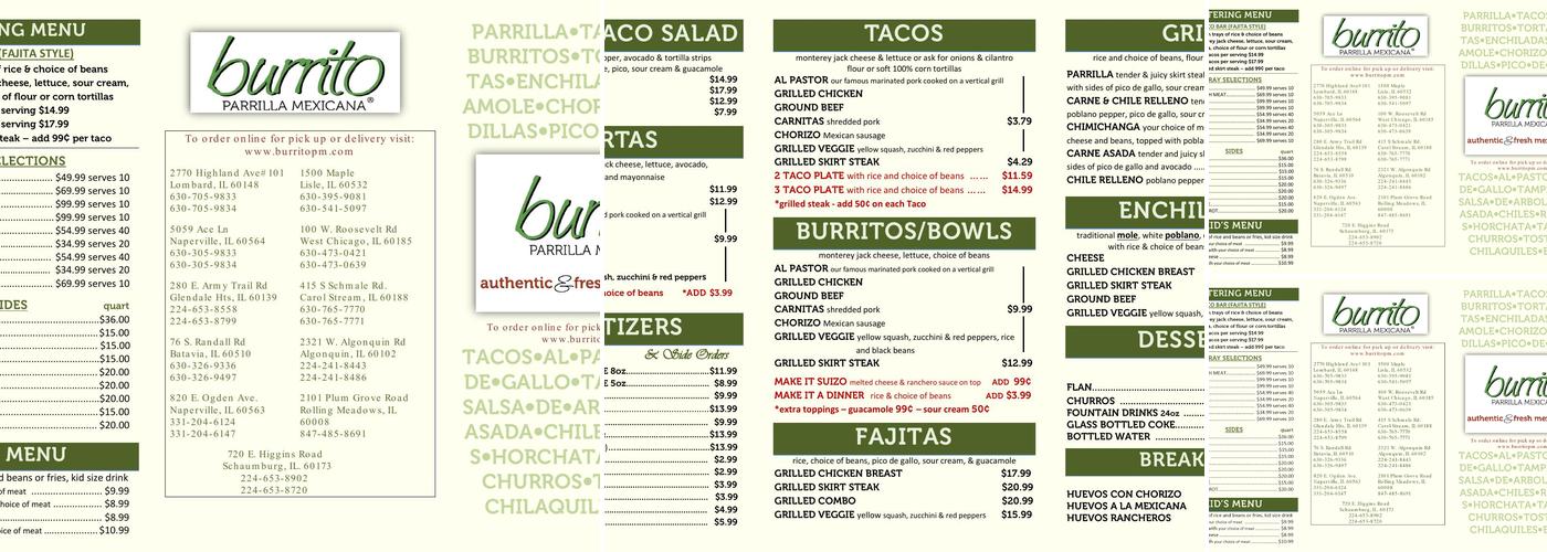 Burrito Parrilla Mexicana - Naperville Menu
