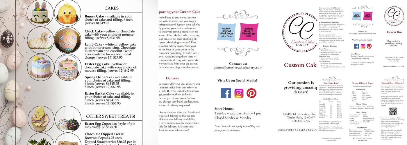 Creative Cakes Bakery Menu