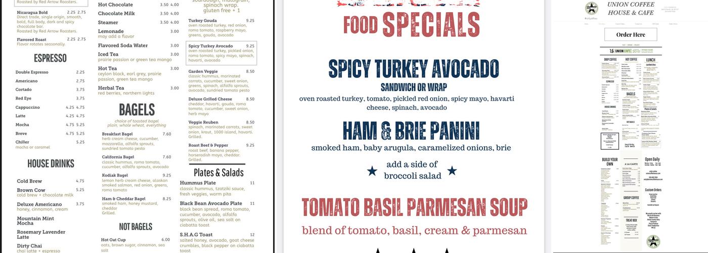 Union Coffee House & Cafe Menu