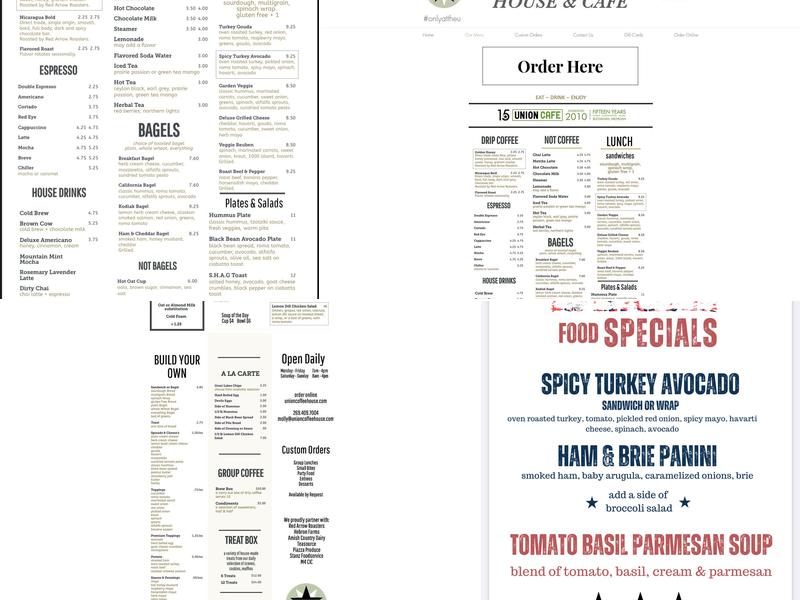Union Coffee House & Cafe Menu