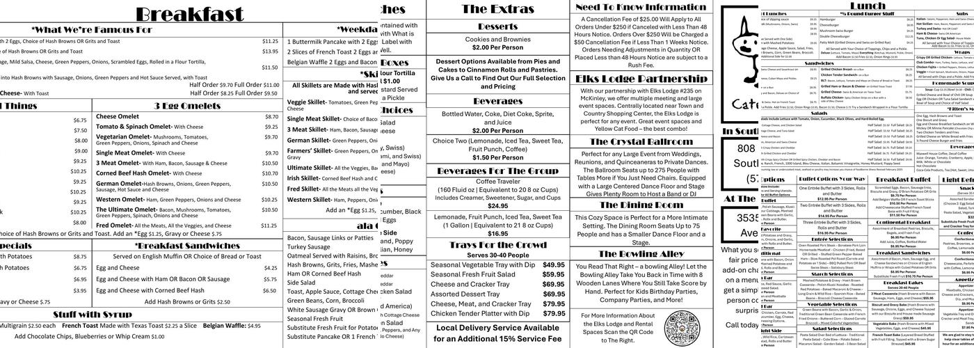 Yellow Cat Cafe Menu