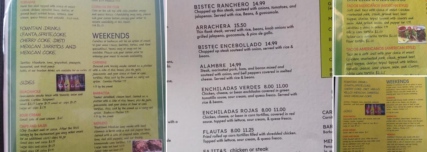 Taqueria Don Chepe Menu