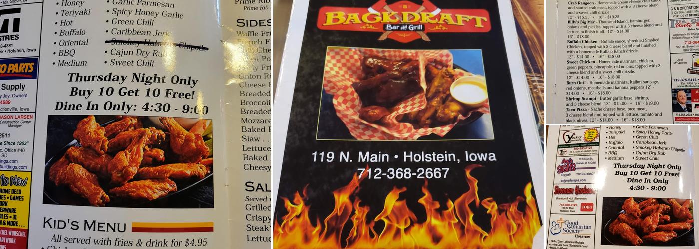 Backdraft Bar and Grill Menu