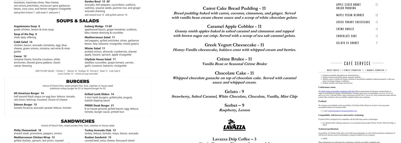CityGate Grille Menu