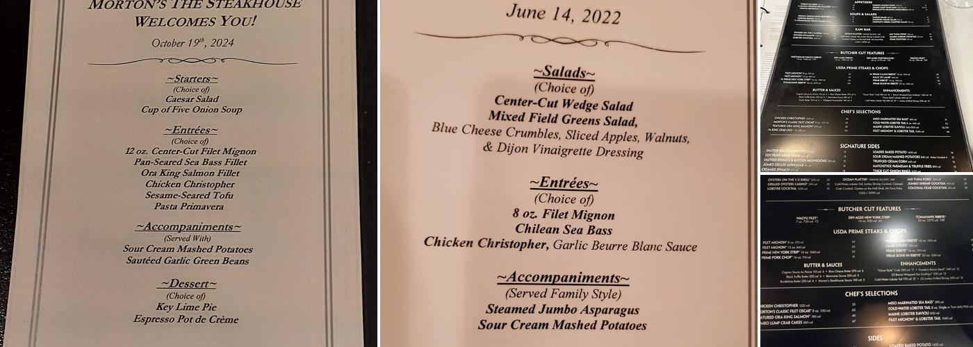 Morton's The Steakhouse Menu