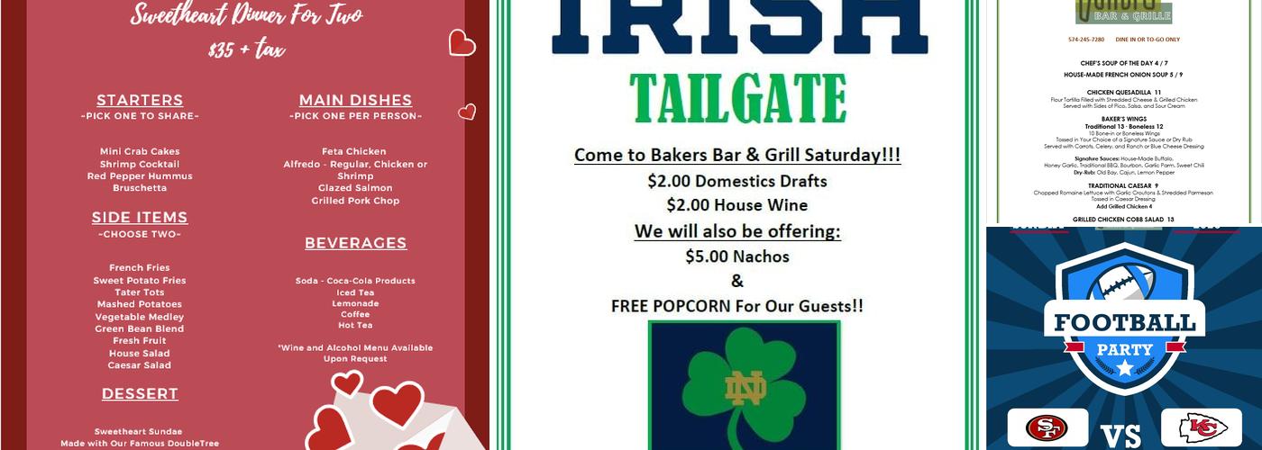 Baker's Bar and Grille Menu