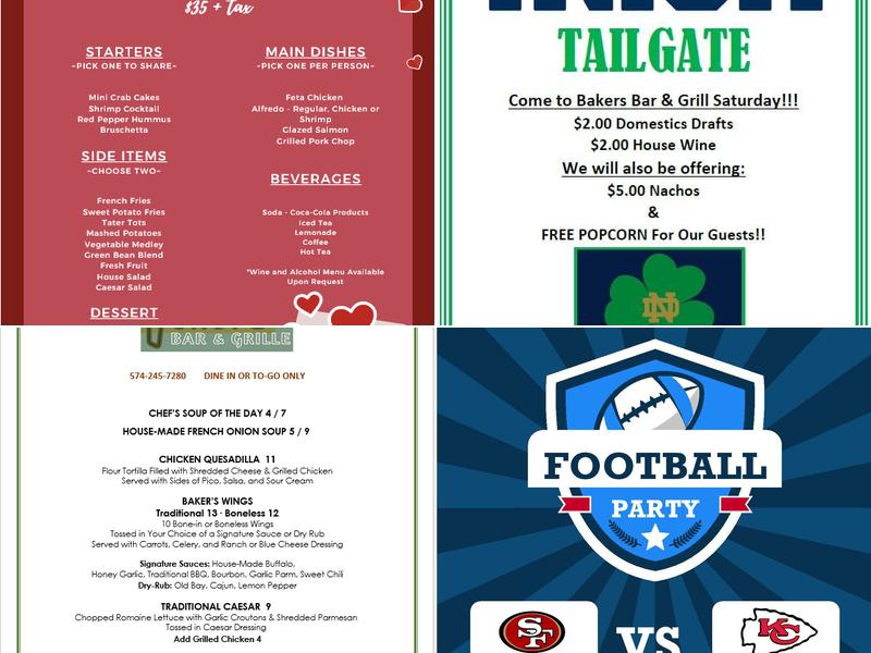 Baker's Bar and Grille Menu