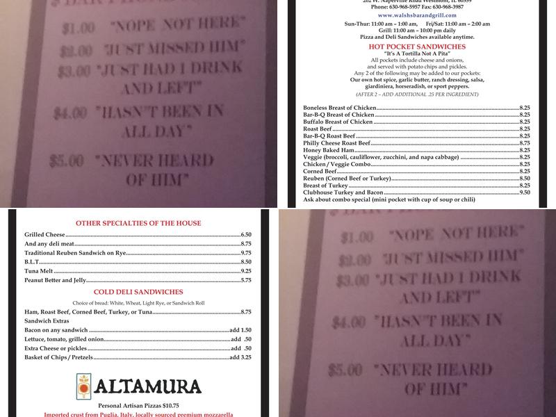 Walsh's Bar & Grill Menu