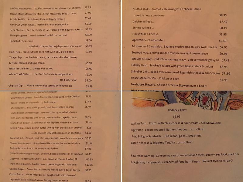 Tree House Bar And Grill Menu