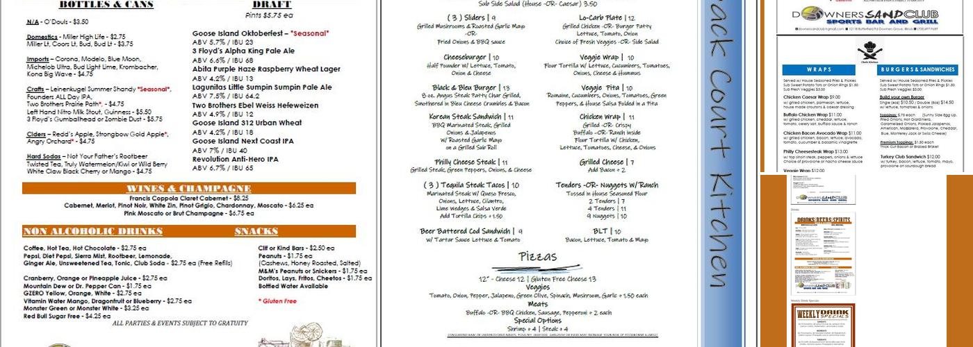 Downers Sand Club Sports Bar & Grill Menu