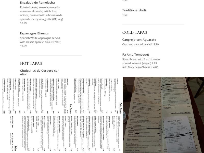 Macarena Tapas Menu