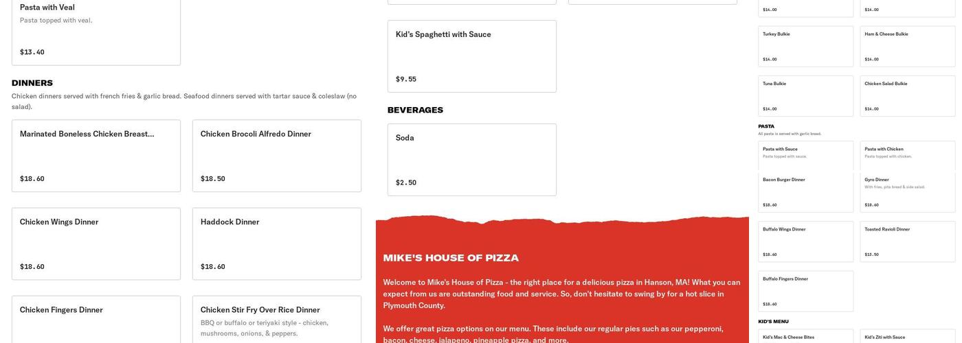 Mike's House of Pizza Menu