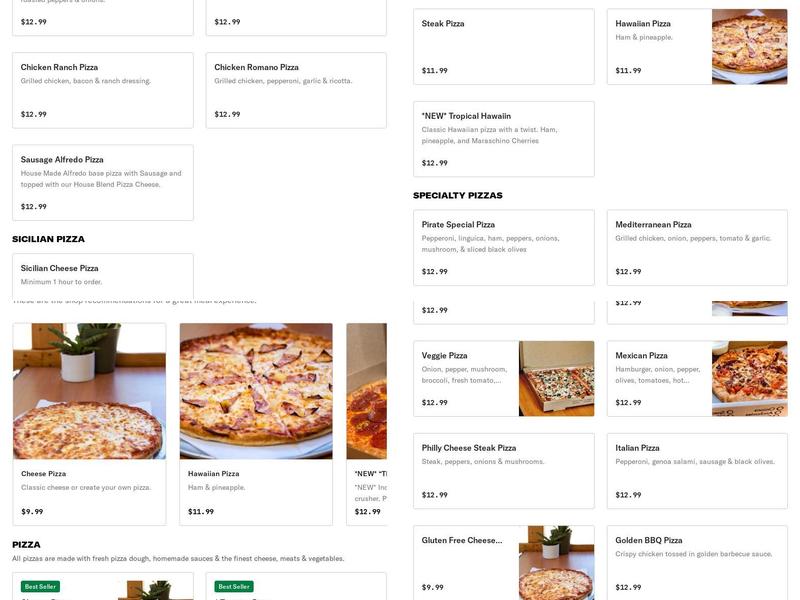 Pizza Pirate Menu