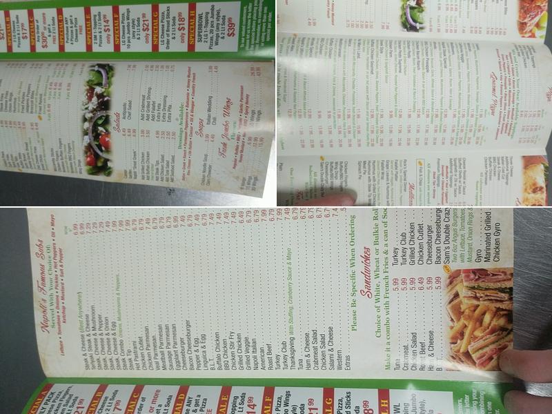 Napoli Pizza Menu