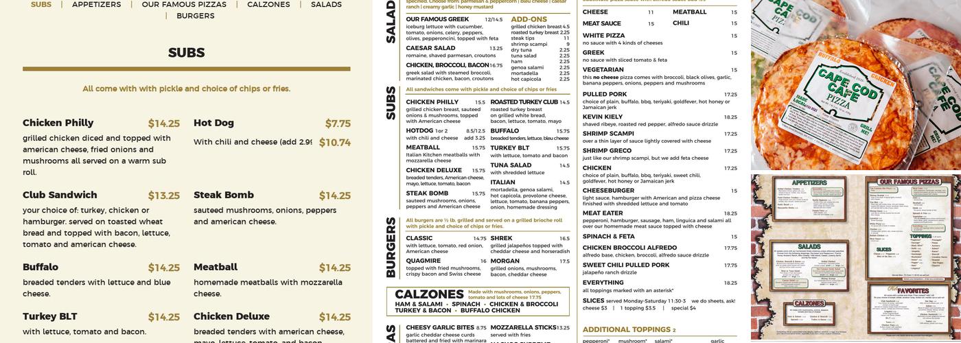 Cape Cod Cafe Pizza Menu