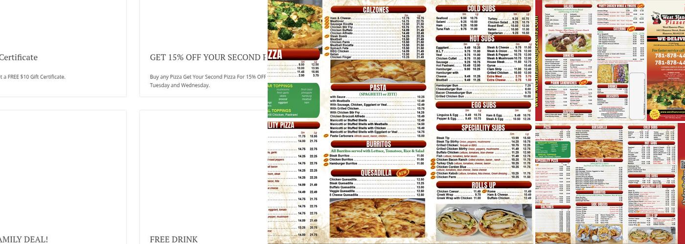 West Hanover Pizzeria Menu