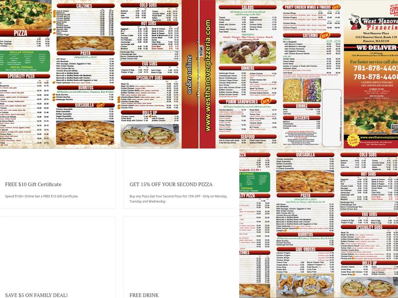 West Hanover Pizzeria Menu