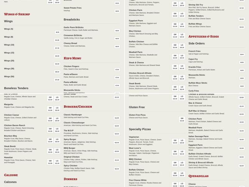PizZing's Pizza & Wings Menu
