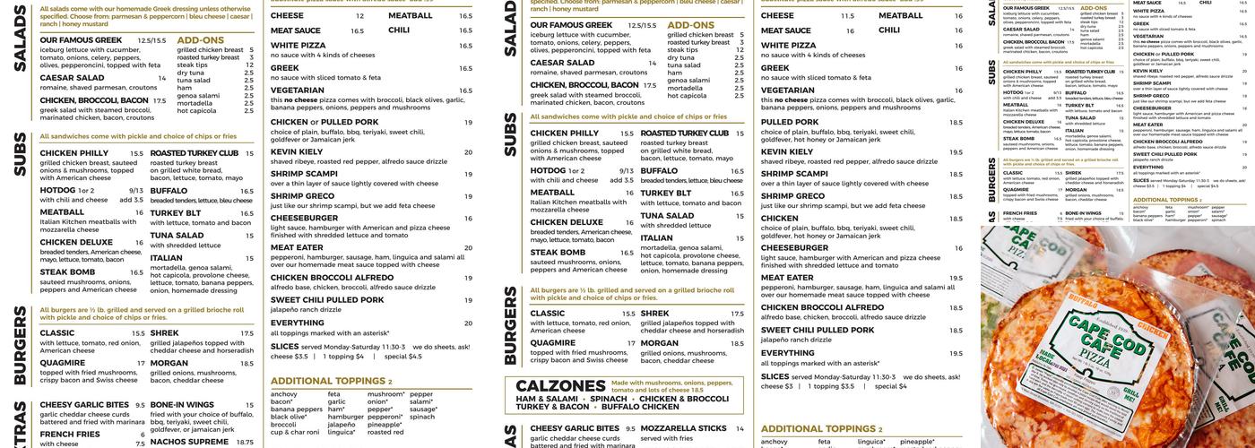 Cape Cod Cafe Pizza Menu