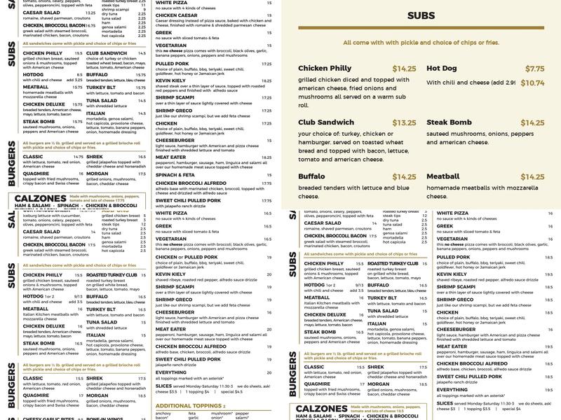 Cape Cod Cafe Pizza Menu