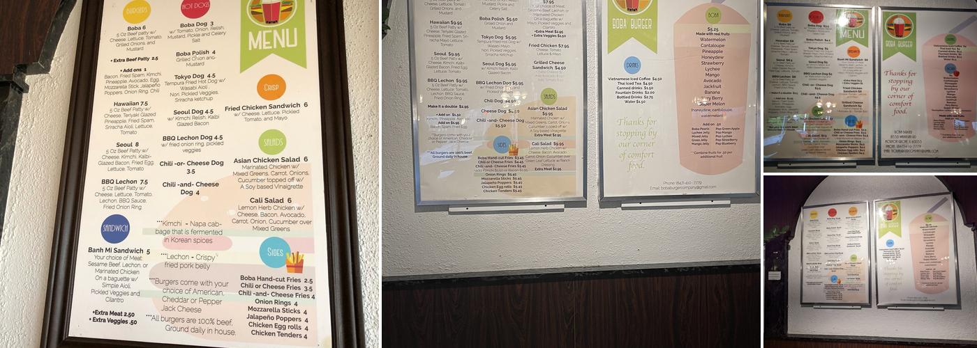 Boba Burger Menu